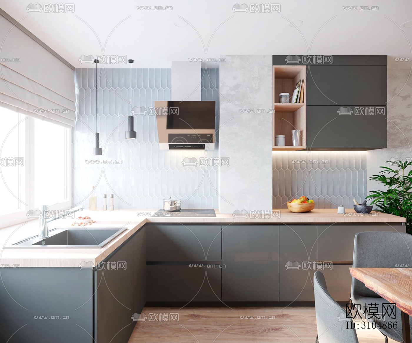 北欧厨房效果图下载（渲染图1）