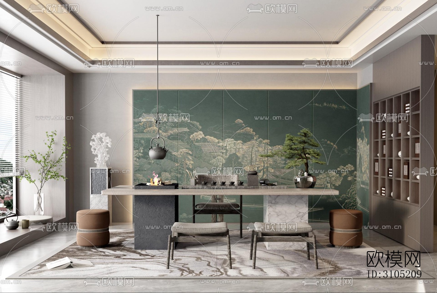 新中式茶室效果图下载（渲染图3）