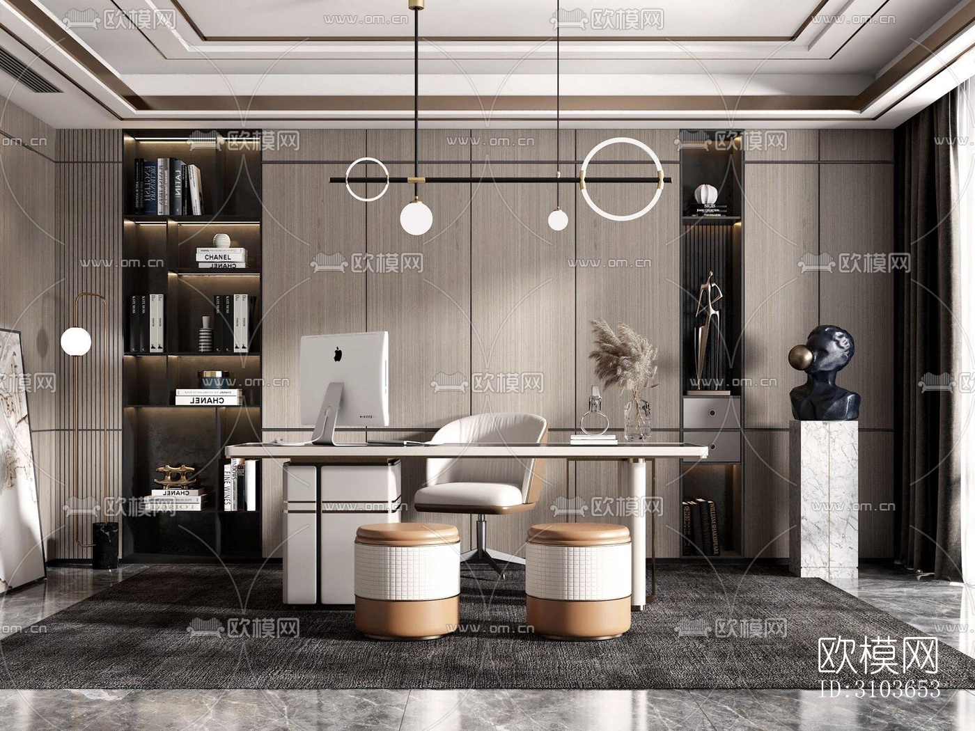 现代书房效果图下载（渲染图5）