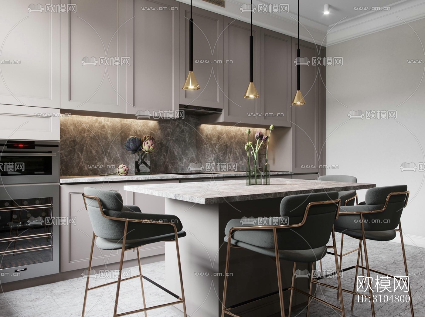 北欧厨房效果图下载（渲染图1）