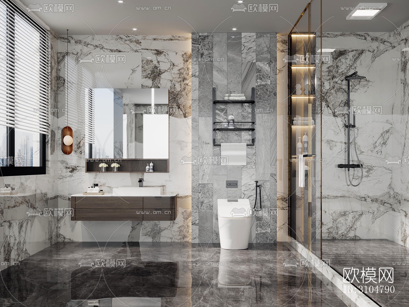 高级灰卫生间效果图下载（渲染图5）