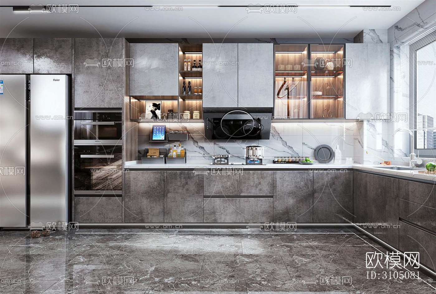 高级灰厨房效果图下载（渲染图3）