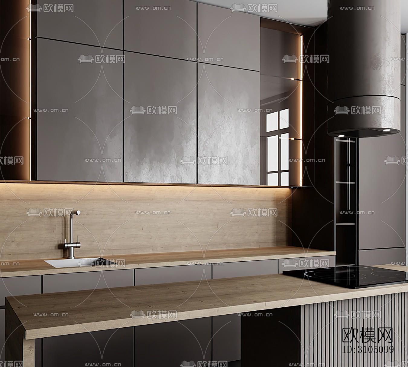 高级灰厨房效果图下载（渲染图1）