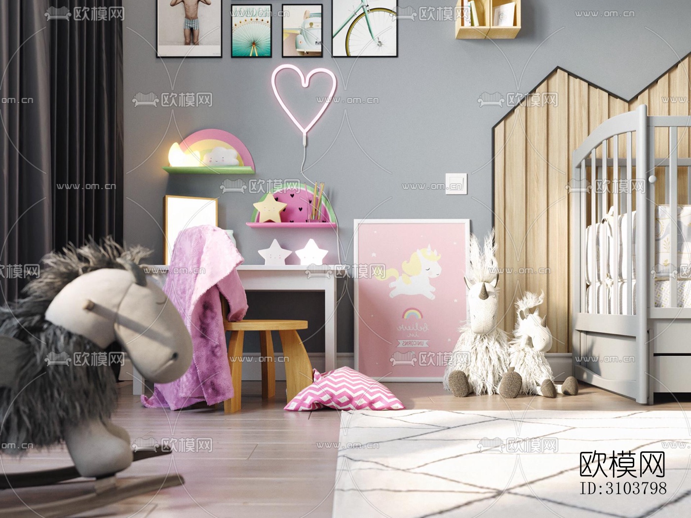 北欧儿童房效果图下载（渲染图4）