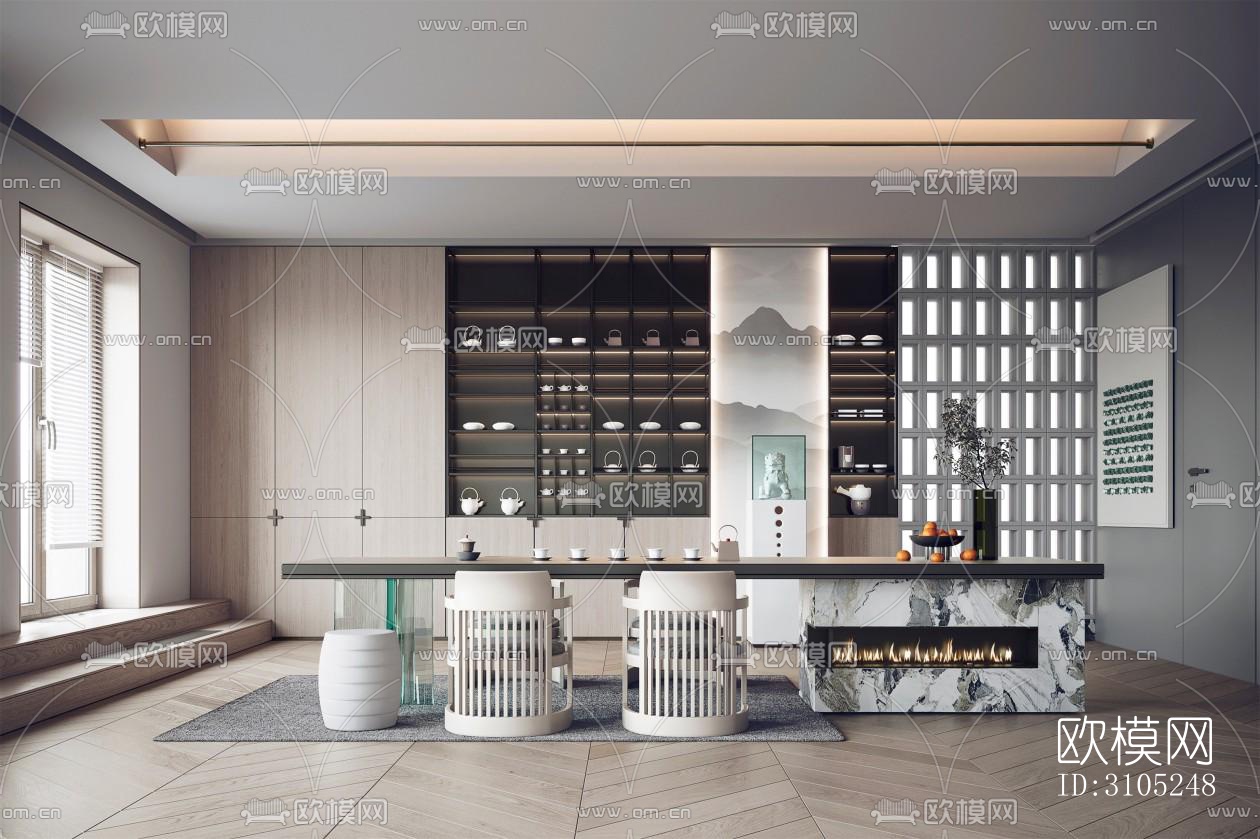新中式茶室效果图下载（渲染图1）