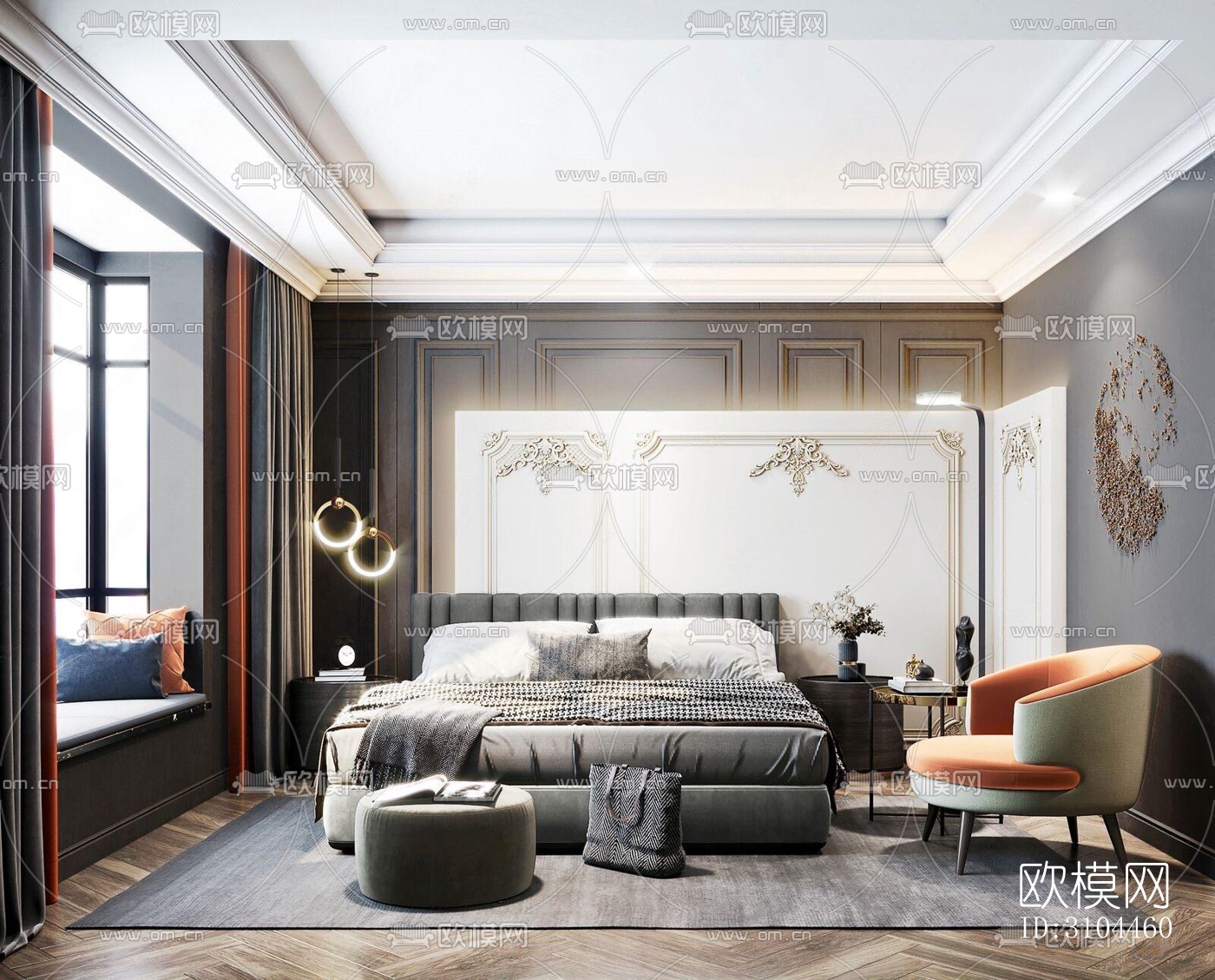 美式卧室效果图下载（渲染图4）