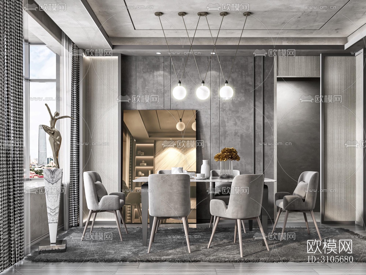 高级灰餐厅效果图下载