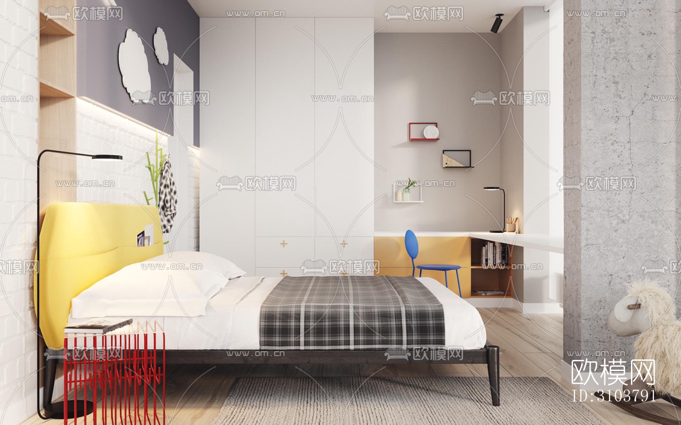 北欧儿童房效果图下载（渲染图1）