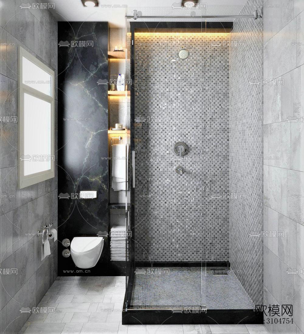 高级灰卫生间效果图下载（渲染图1）