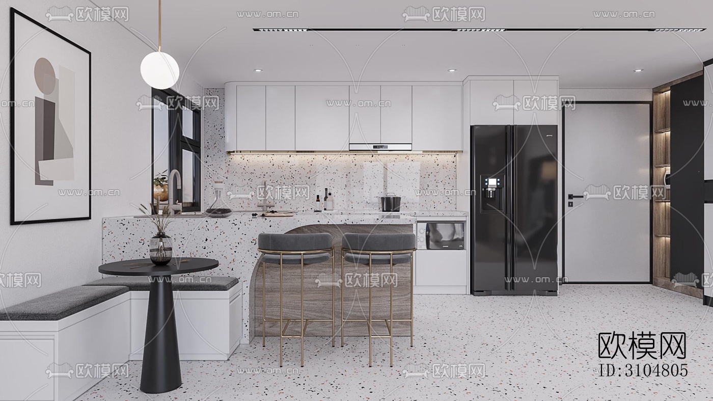 北欧厨房效果图下载（渲染图5）