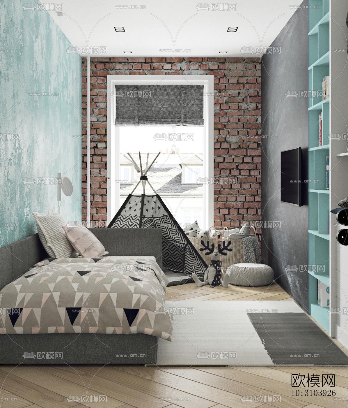 工业风儿童房效果图下载（渲染图3）