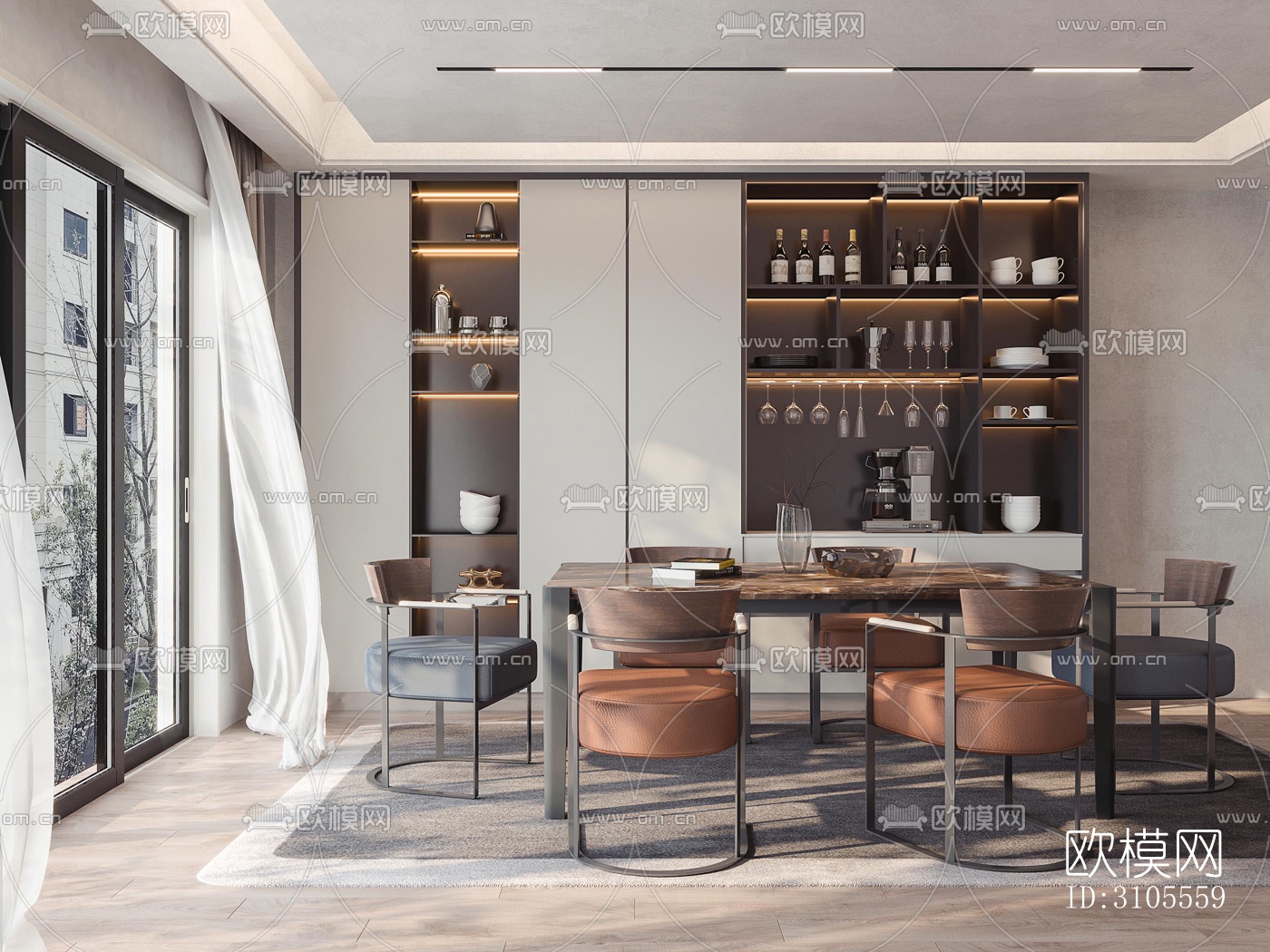 现代餐厅效果图下载（渲染图1）