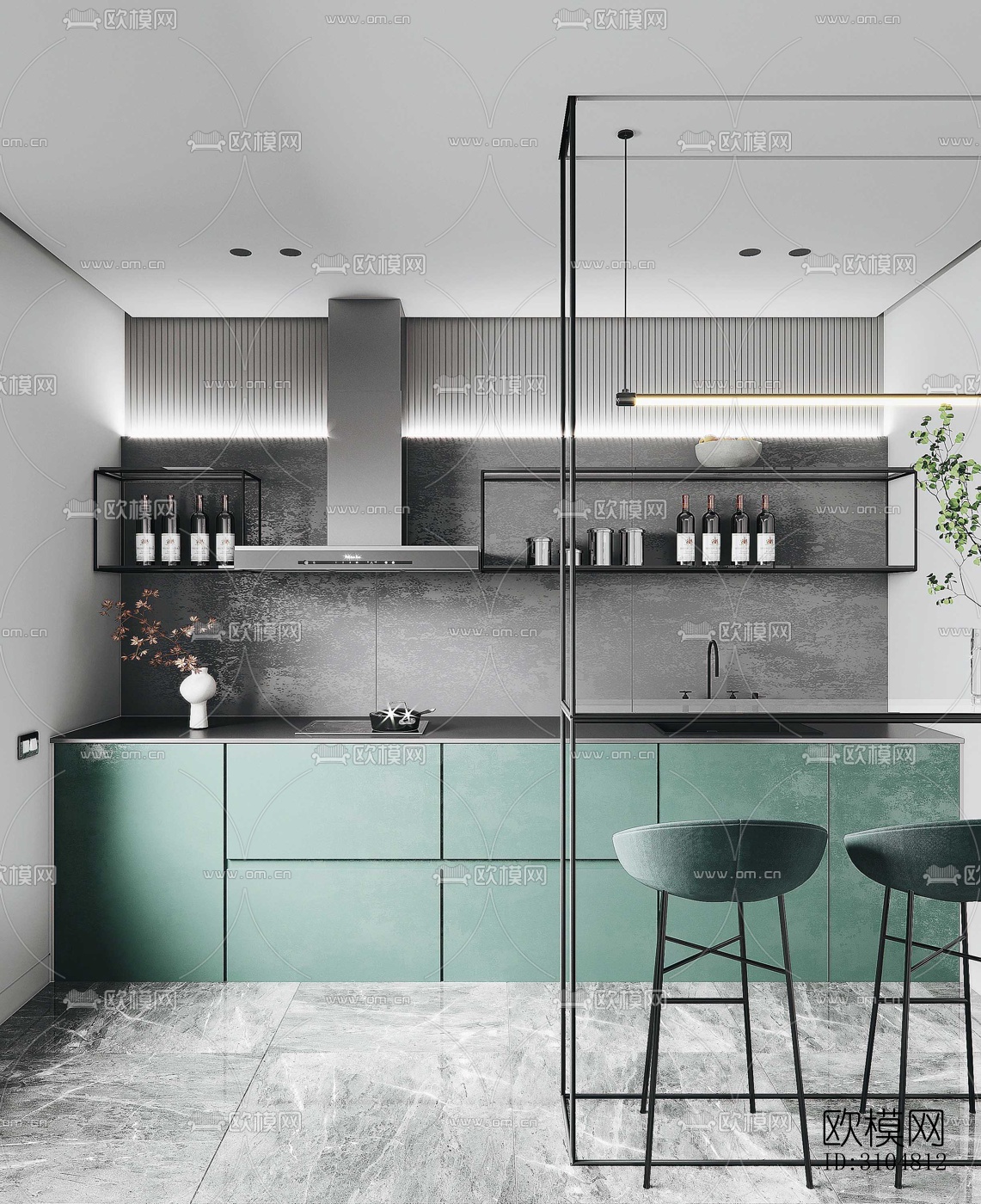 北欧厨房效果图下载（渲染图2）