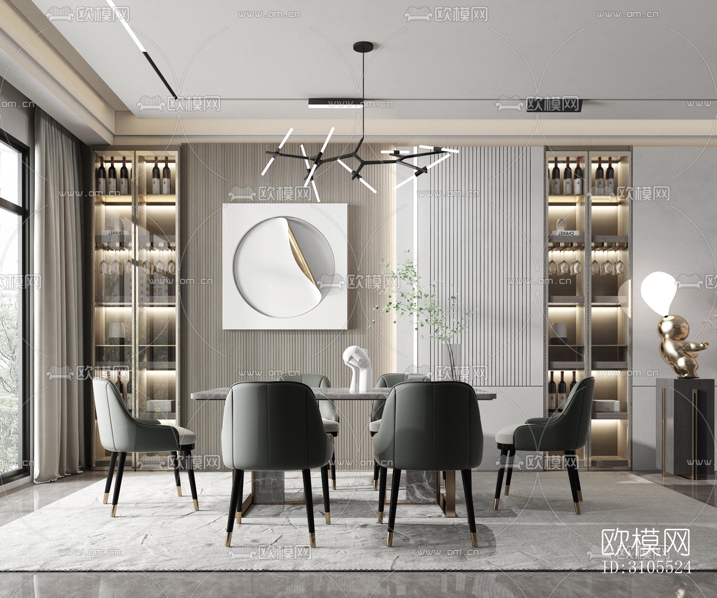 现代餐厅效果图下载（渲染图1）