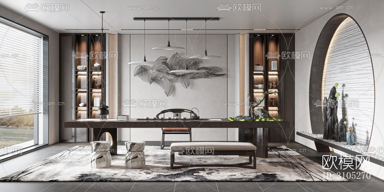 新中式茶室效果图下载（渲染图1）