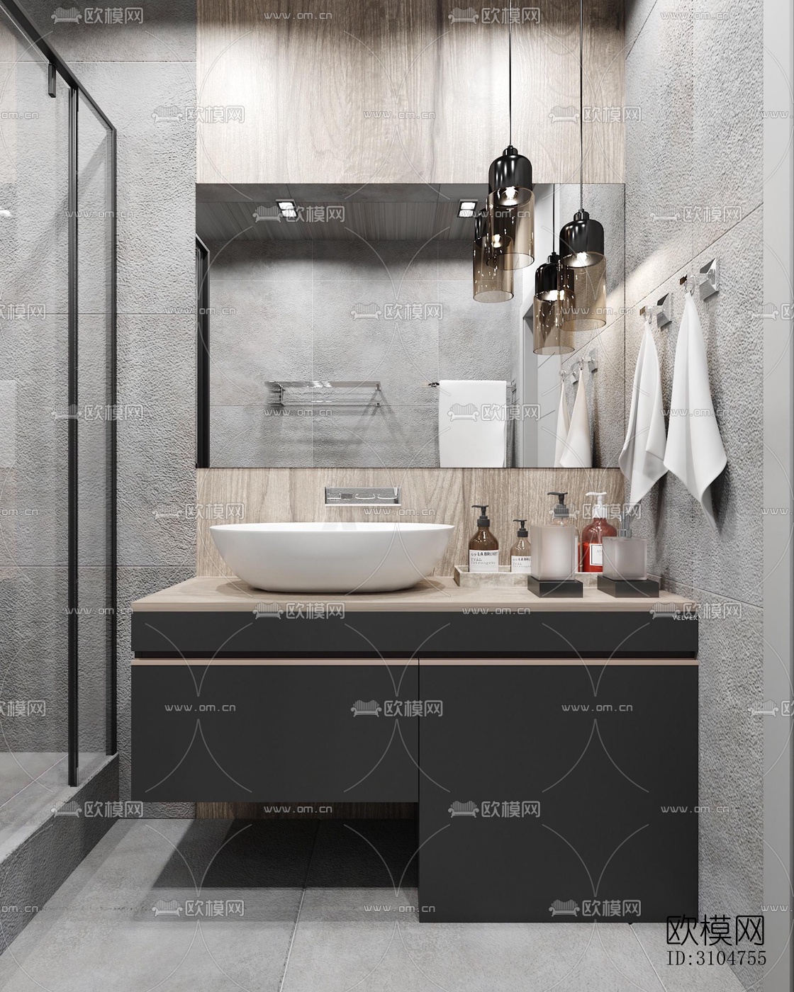 高级灰卫生间效果图下载（渲染图5）