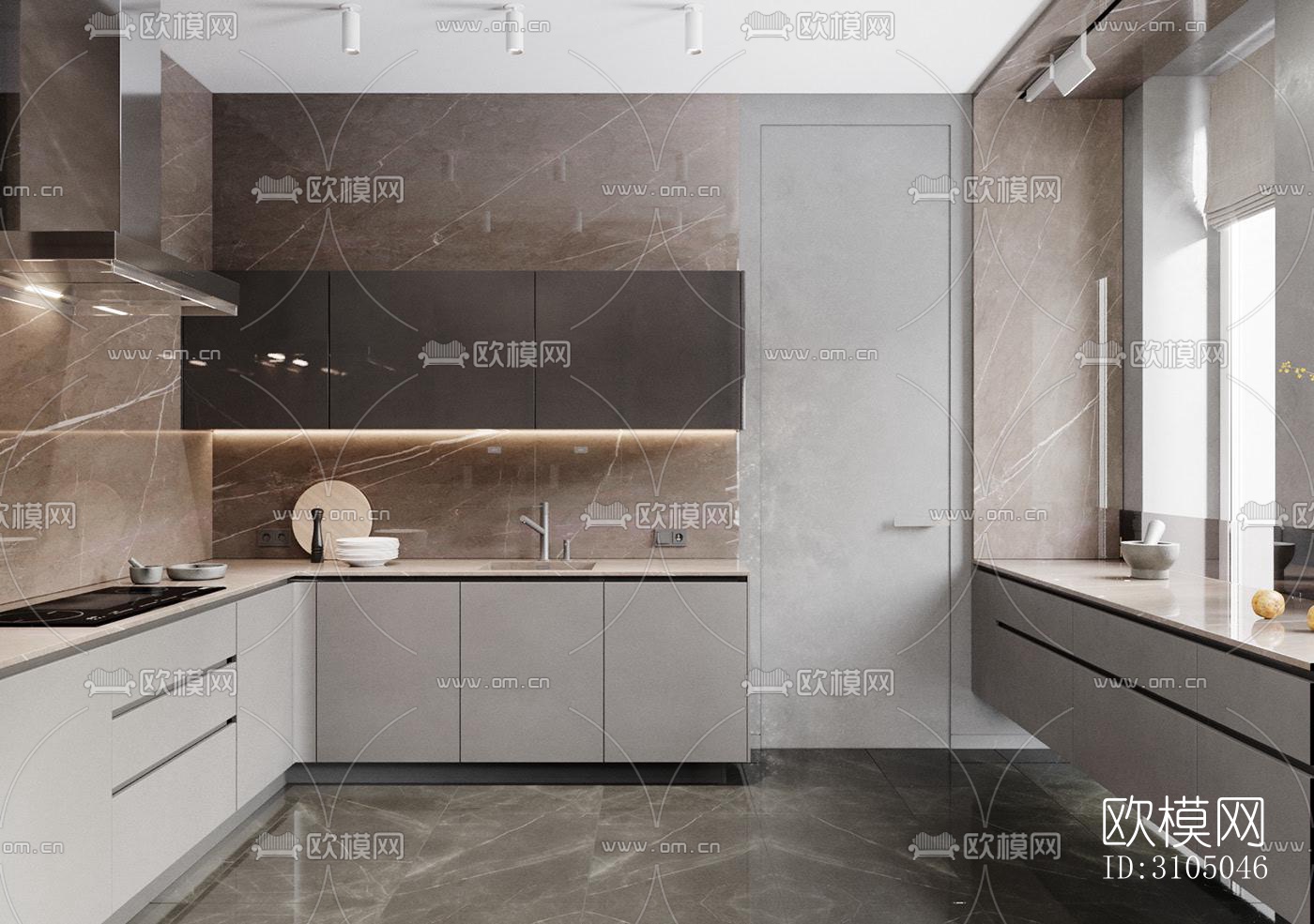 现代厨房效果图下载（渲染图1）