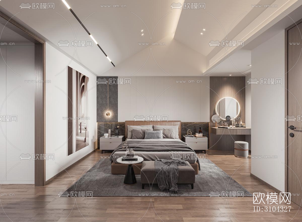 现代卧室效果图下载（渲染图1）