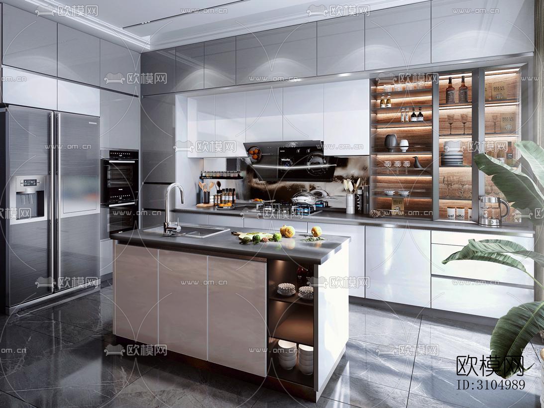 现代厨房效果图下载（渲染图1）