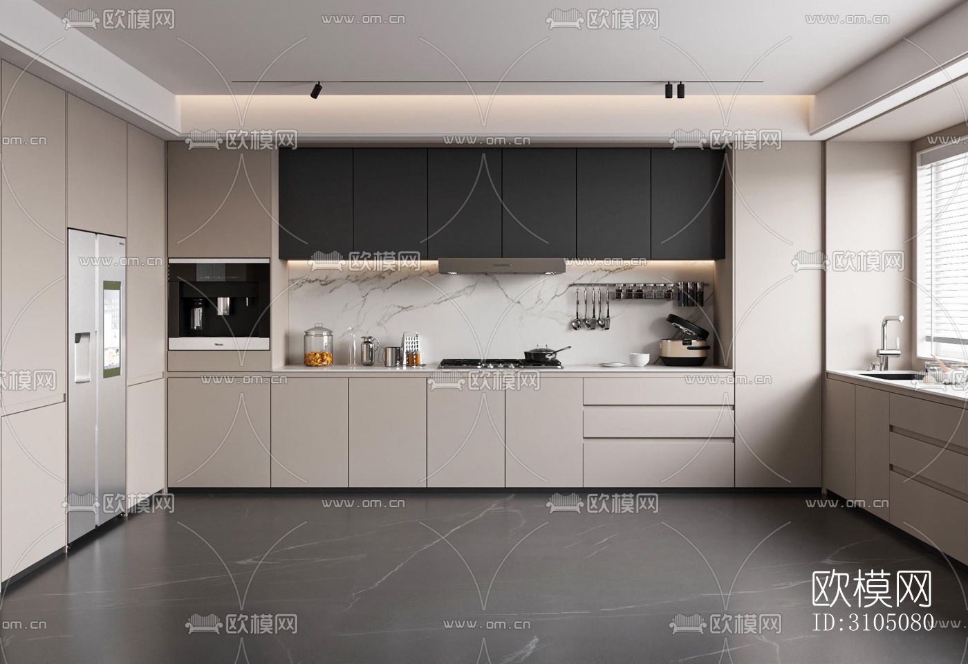 高级灰厨房效果图下载（渲染图2）