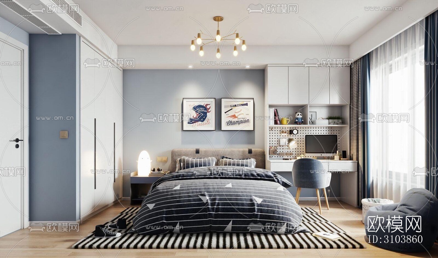 北欧儿童房效果图下载（渲染图4）