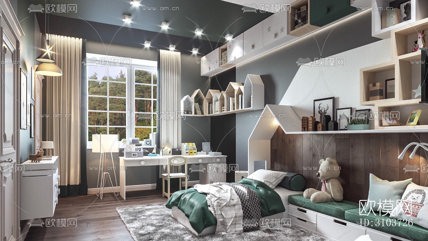 北欧儿童房效果图下载（渲染图2）