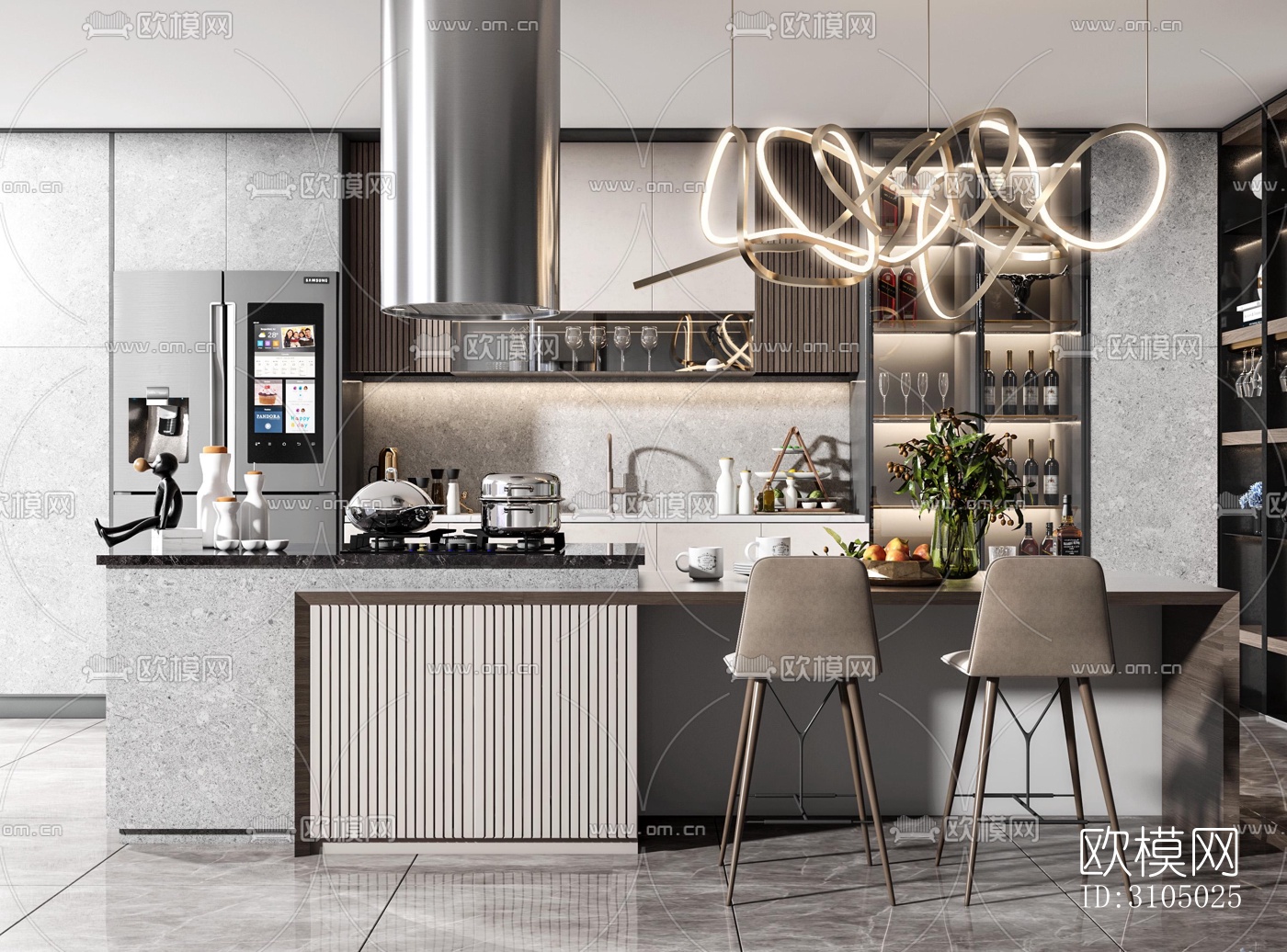 现代厨房效果图下载（渲染图5）