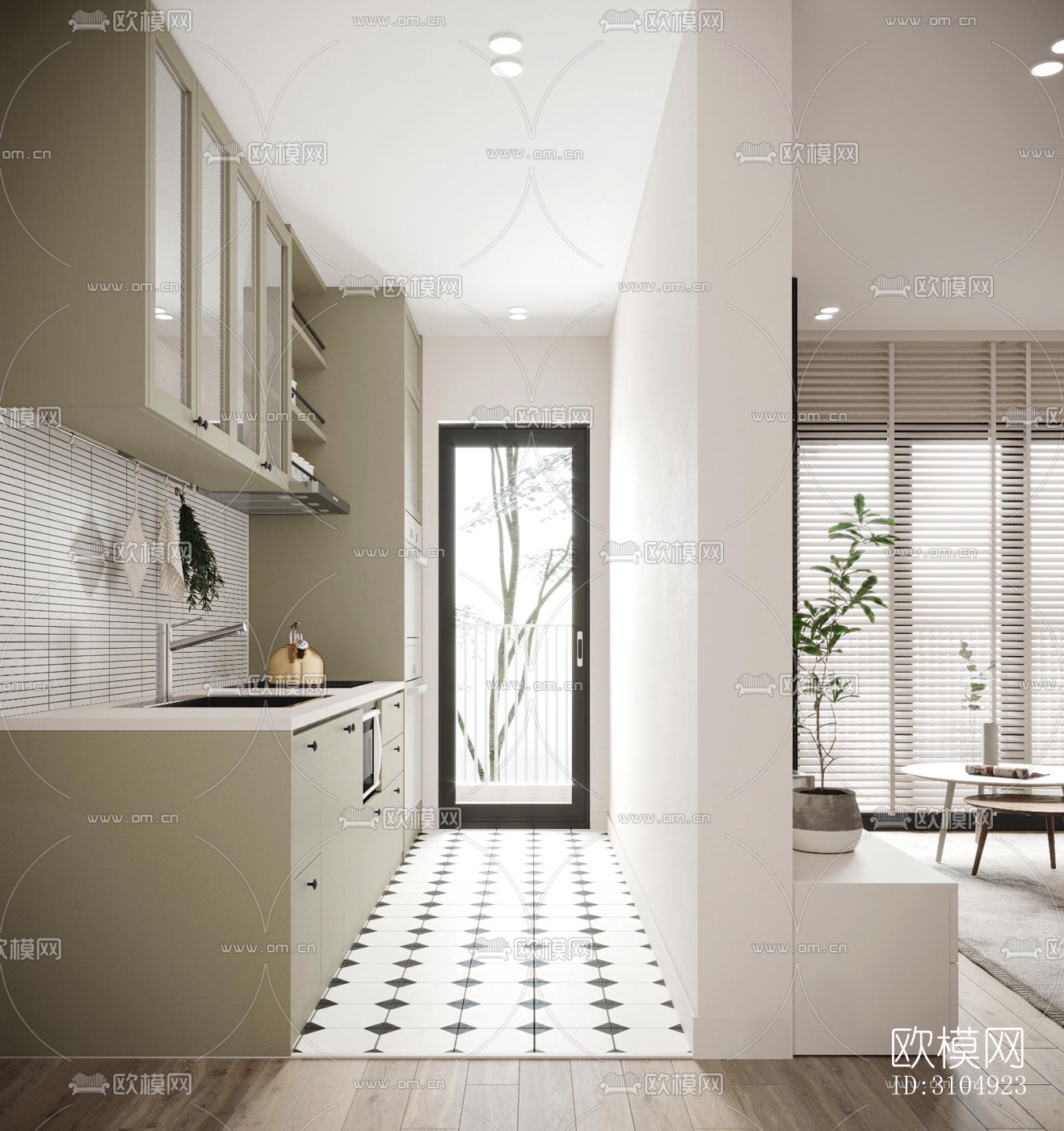 法式厨房效果图下载（渲染图1）