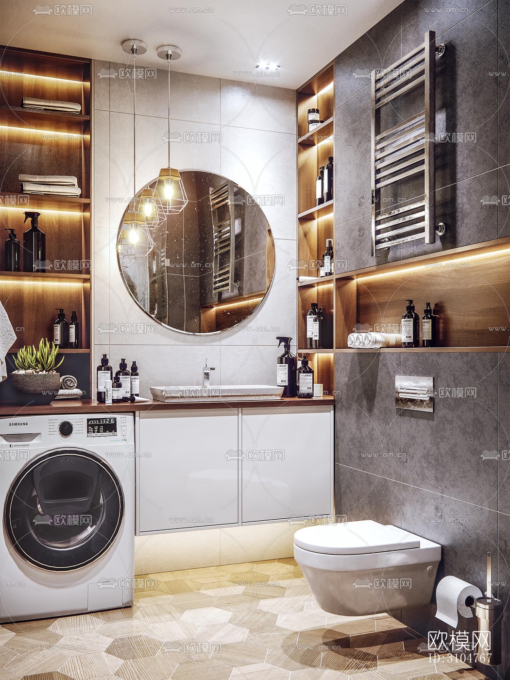 高级灰卫生间效果图下载（渲染图4）