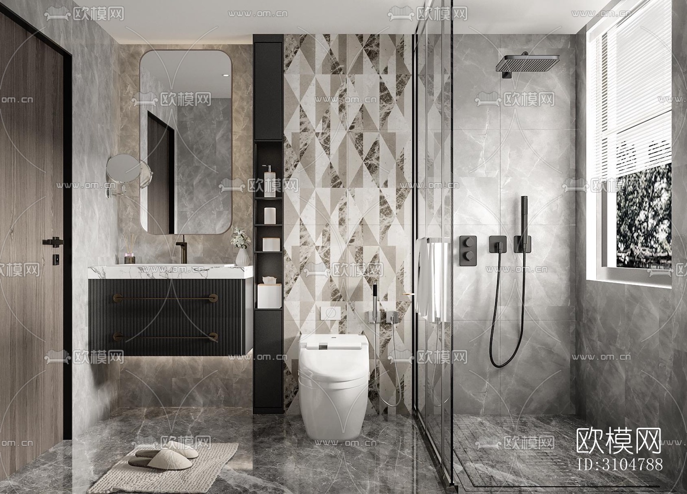 高级灰卫生间效果图下载（渲染图3）