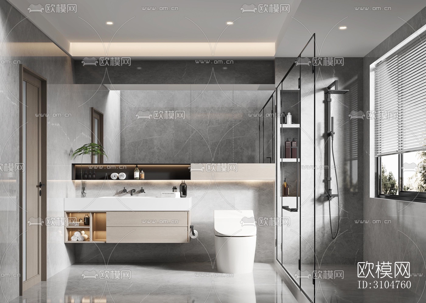 高级灰卫生间效果图下载（渲染图4）