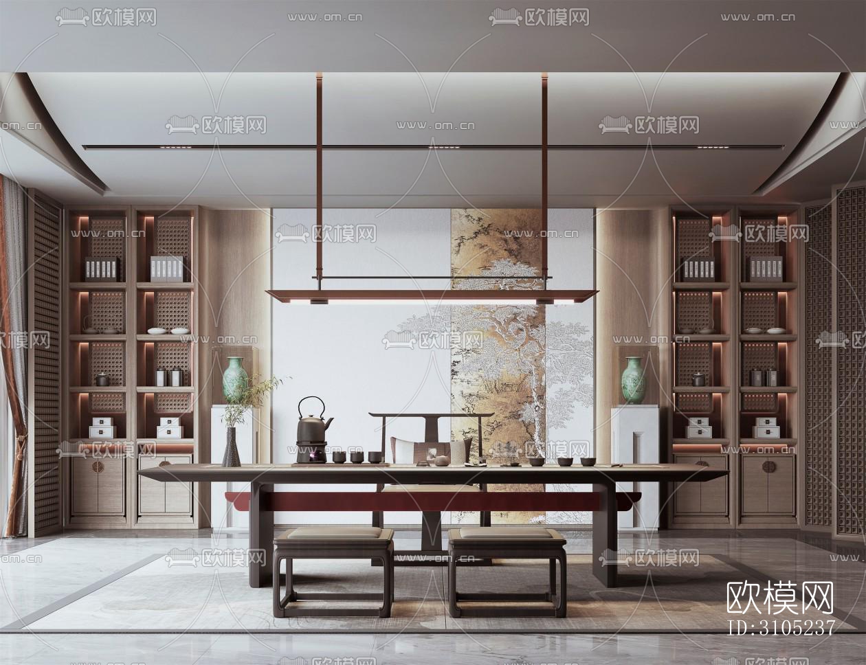 新中式茶室效果图下载（渲染图3）