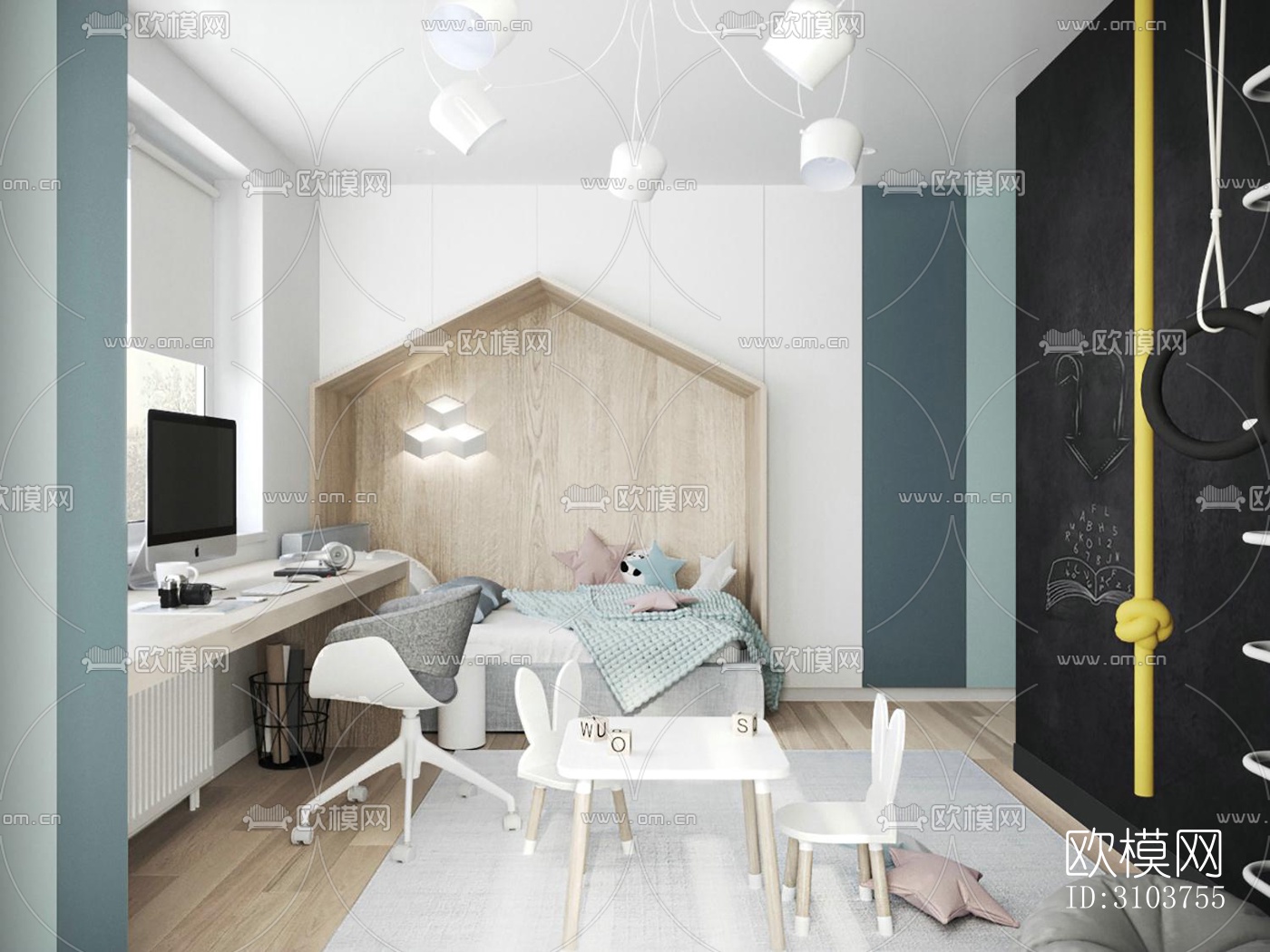 北欧儿童房效果图下载（渲染图3）