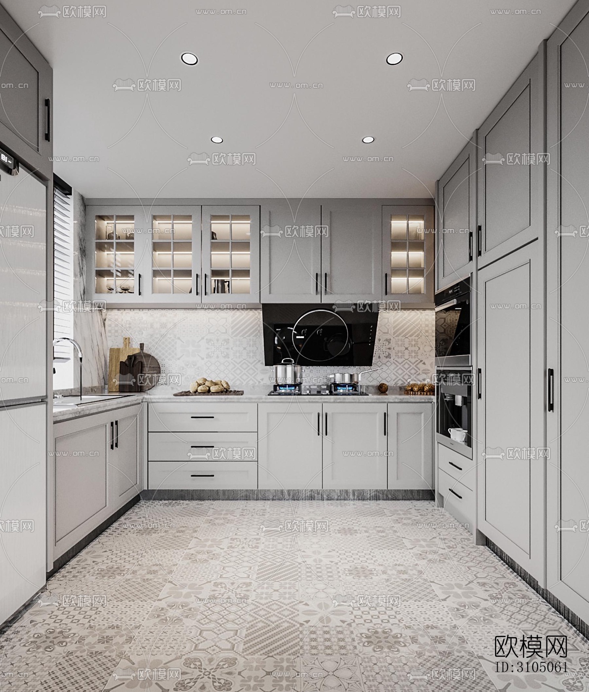 美式厨房效果图下载（渲染图1）