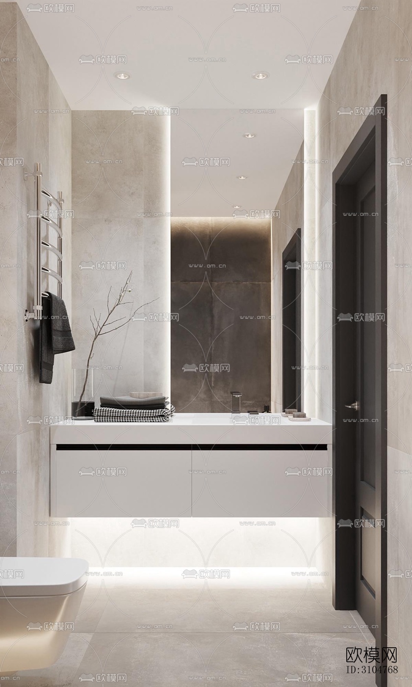 高级灰卫生间效果图下载（渲染图1）