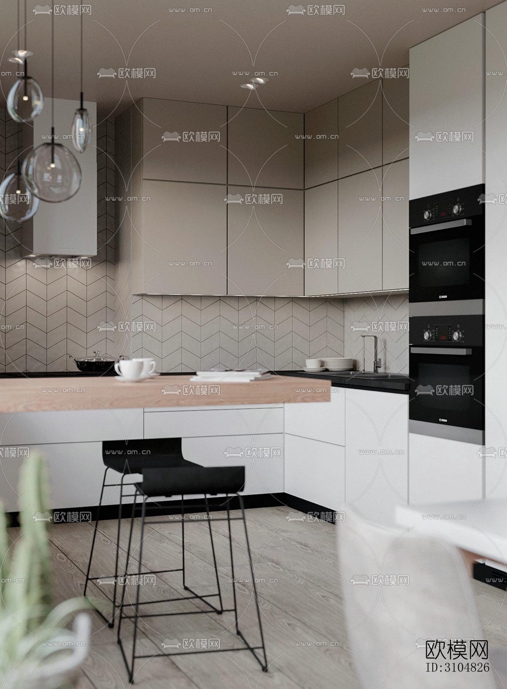 北欧厨房效果图下载（渲染图4）