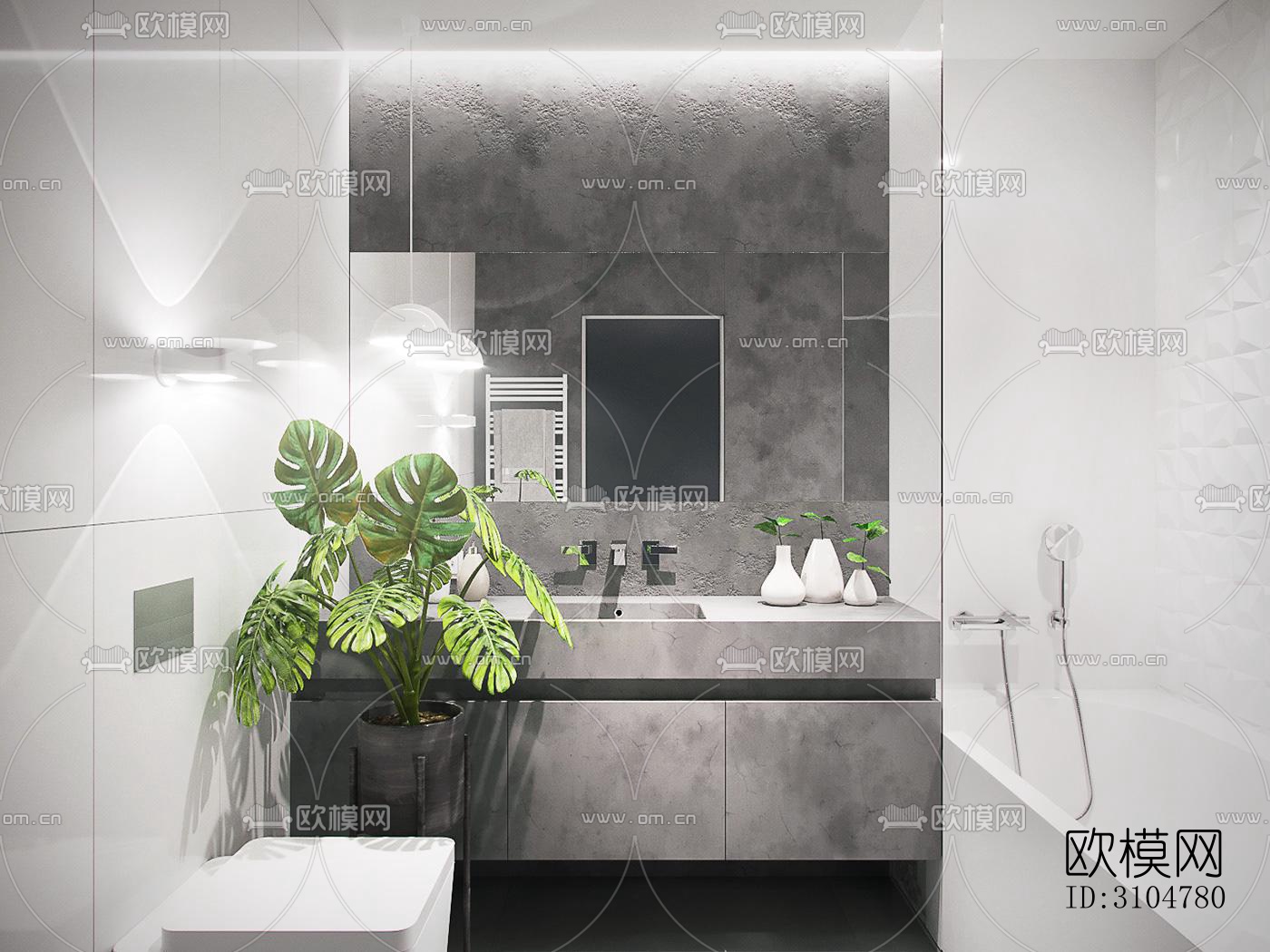 高级灰卫生间效果图下载（渲染图4）