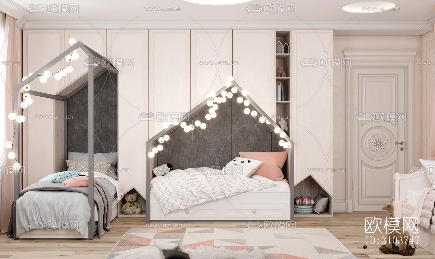 北欧儿童房效果图下载（渲染图1）