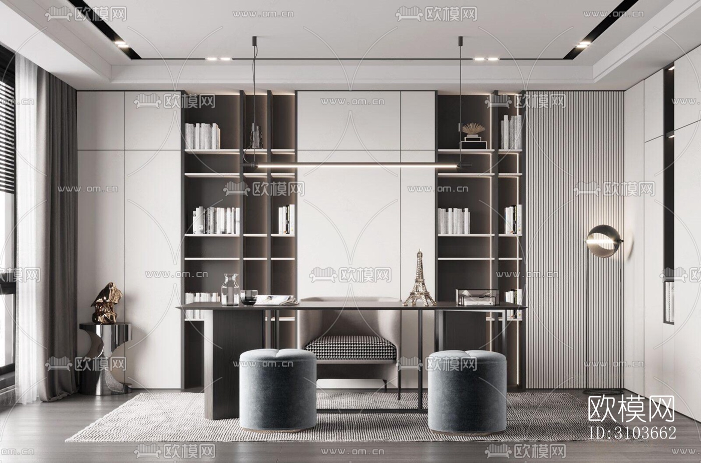 现代书房效果图下载（渲染图5）