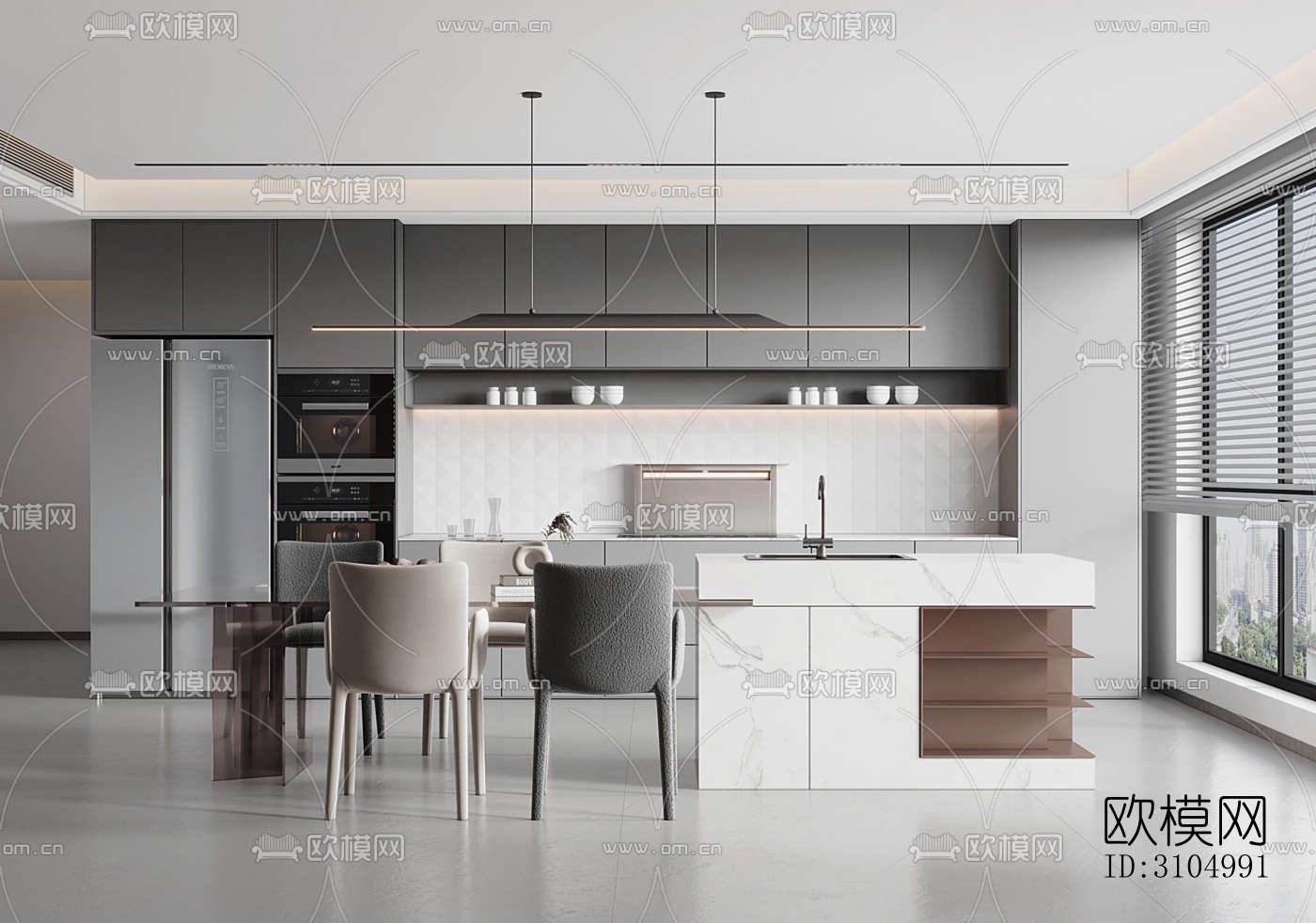现代厨房效果图下载（渲染图1）