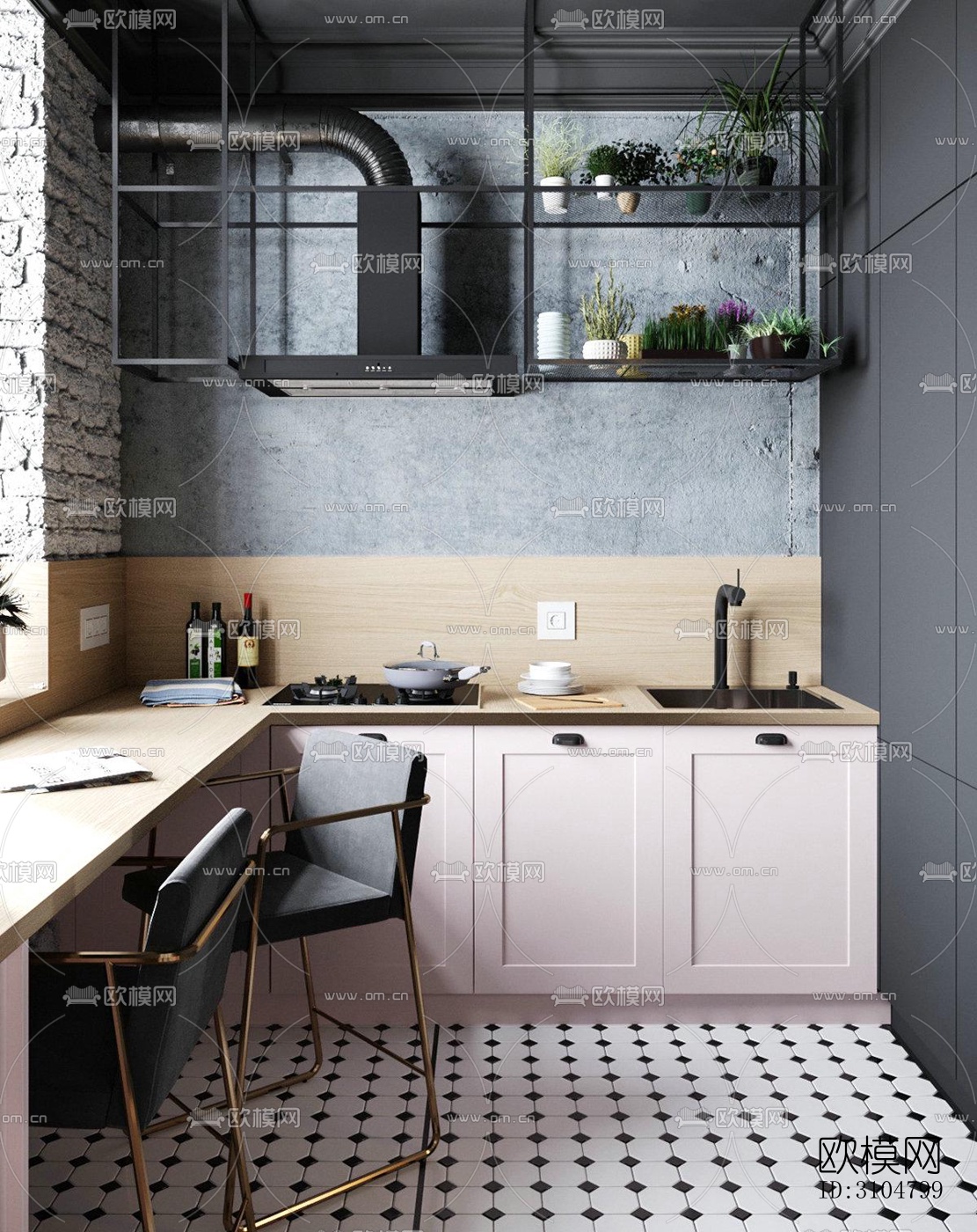 北欧厨房效果图下载（渲染图4）
