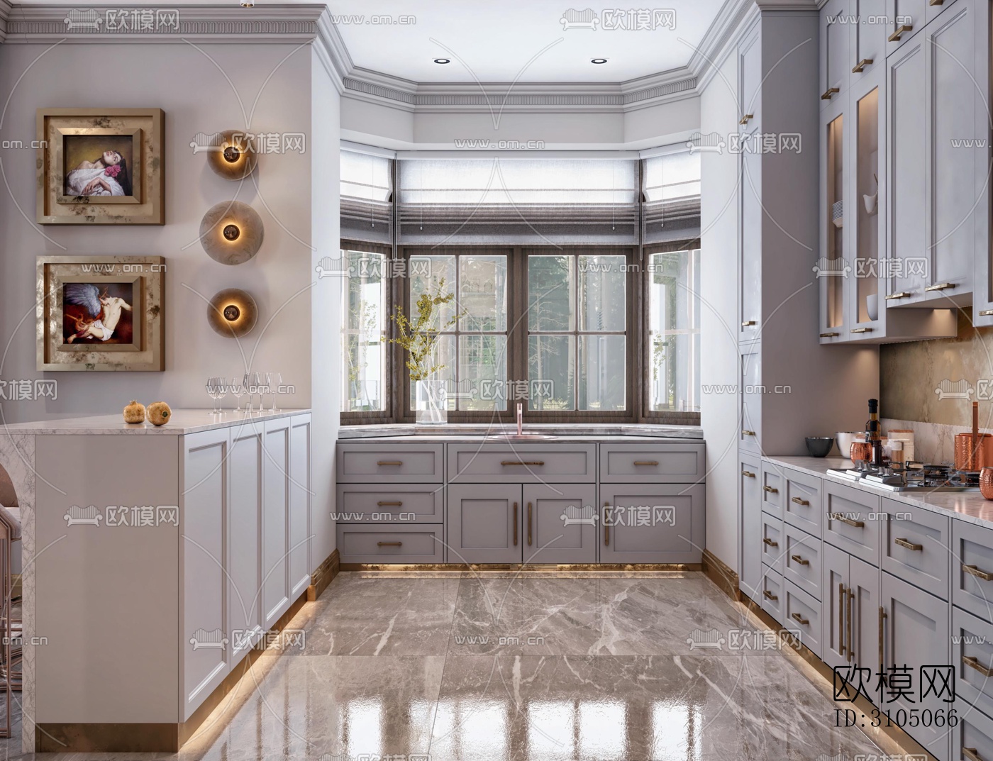 美式厨房效果图下载（渲染图1）