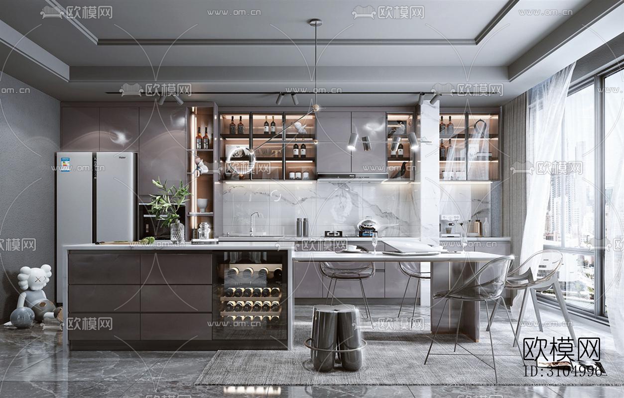 现代厨房效果图下载（渲染图1）