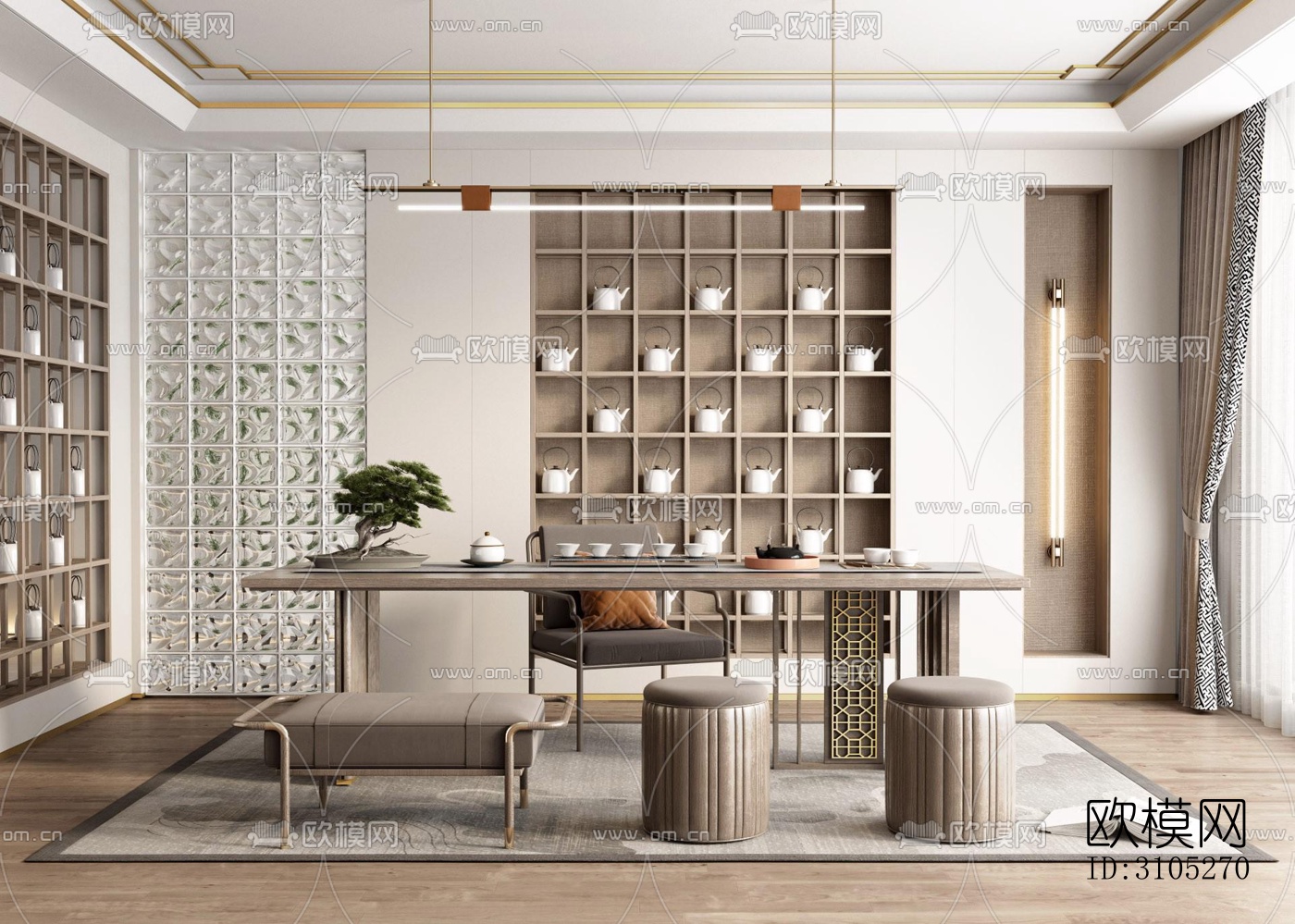 新中式茶室效果图下载（渲染图4）