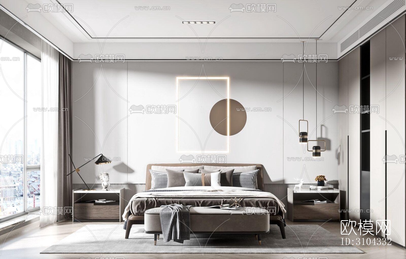 现代卧室效果图下载（渲染图4）