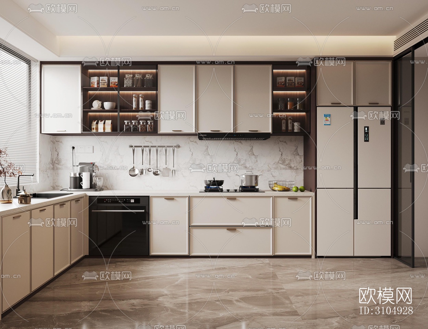 现代厨房效果图下载（渲染图1）