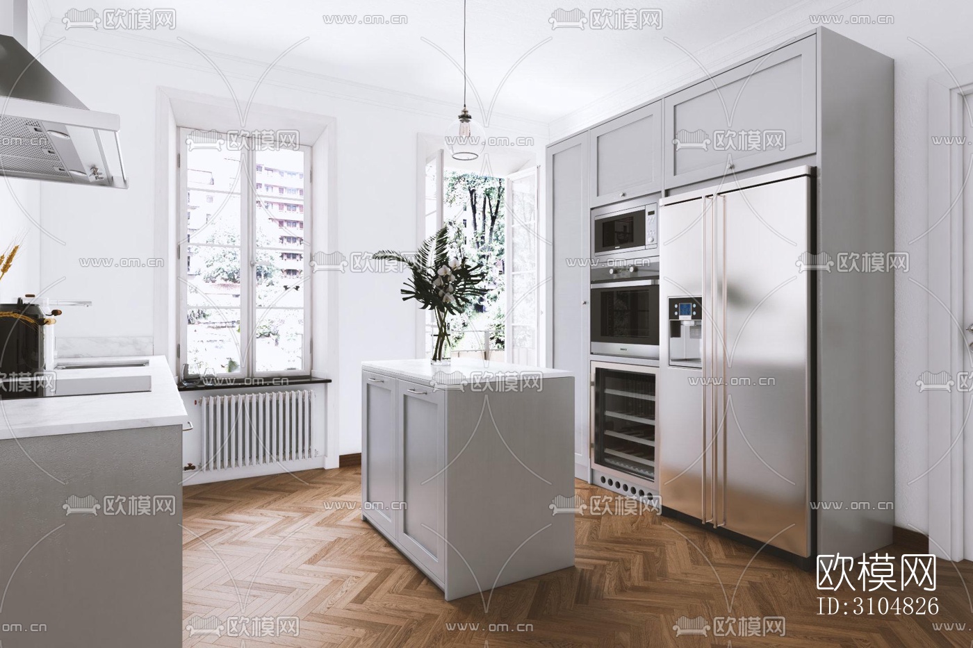 北欧厨房效果图下载（渲染图1）