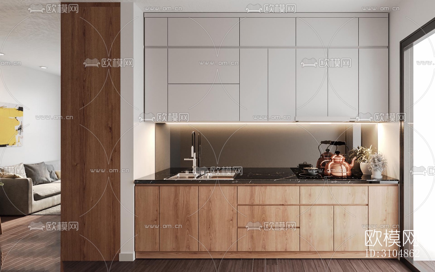 北欧厨房效果图下载（渲染图1）