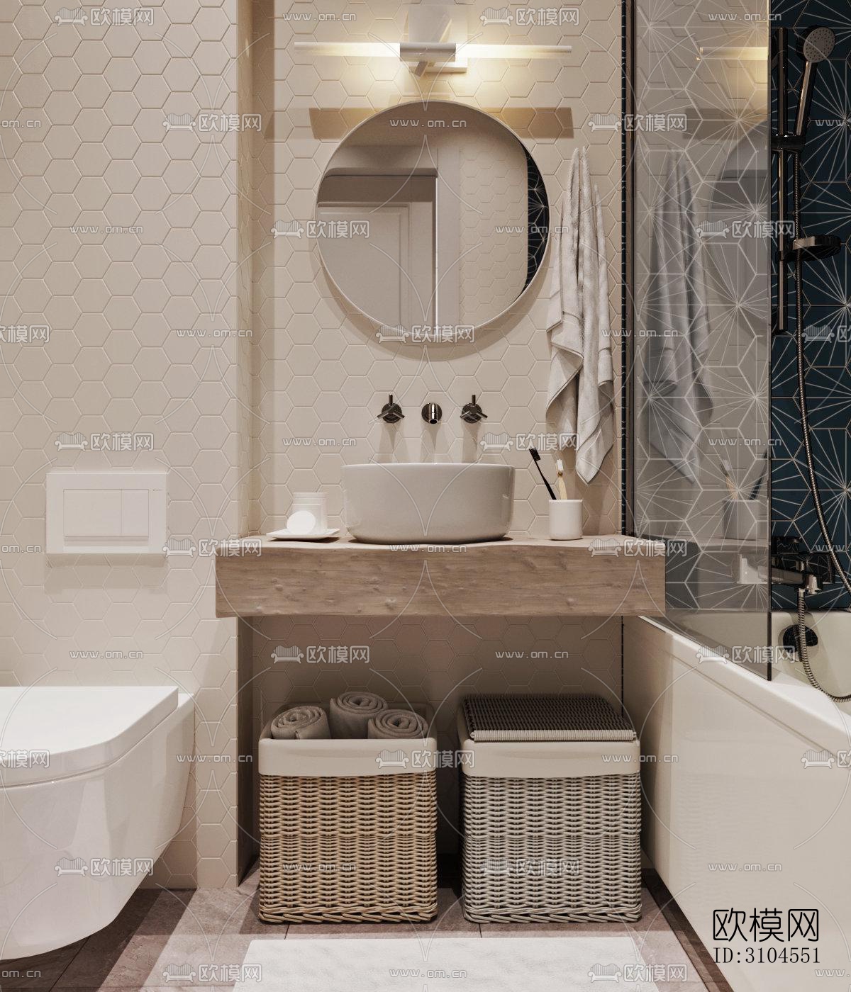 奶油风卫生间效果图下载（渲染图2）