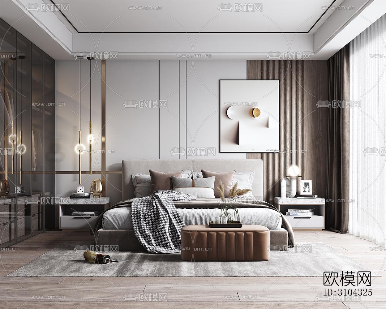 现代卧室效果图下载（渲染图3）